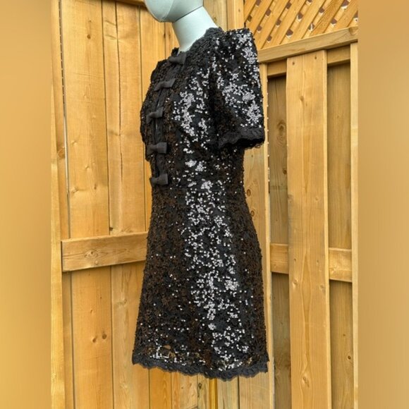 🆕 REBECCA VALLANCE 🧿 NWOT x Nicky Hilton Diana Black Bow Sequin Mini, Sz US 6 - Picture 9 of 16